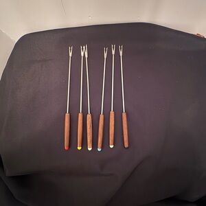 Vintage Set of Fondue Forks with Wooden Handles